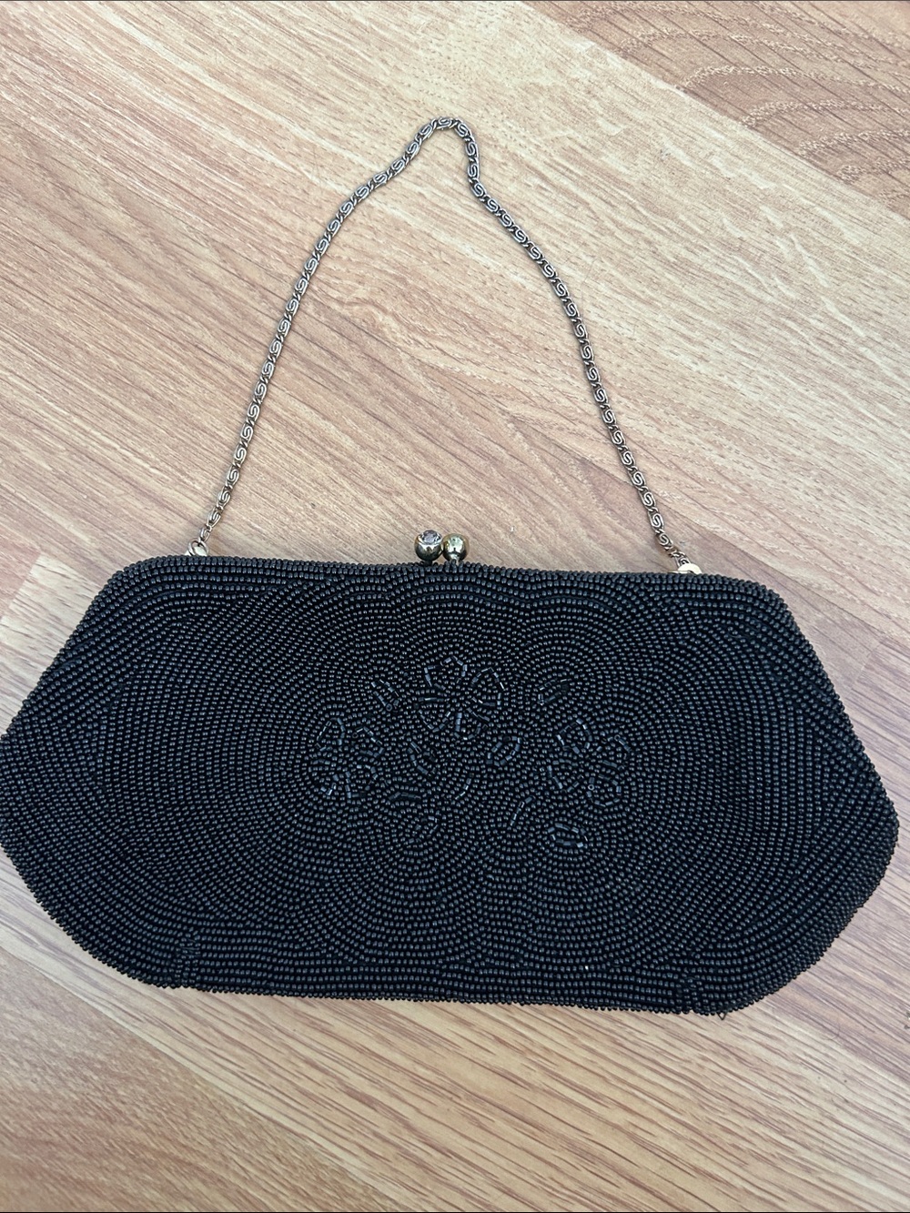 Elegant Black Beaded Evening Clutch with Chain Handle